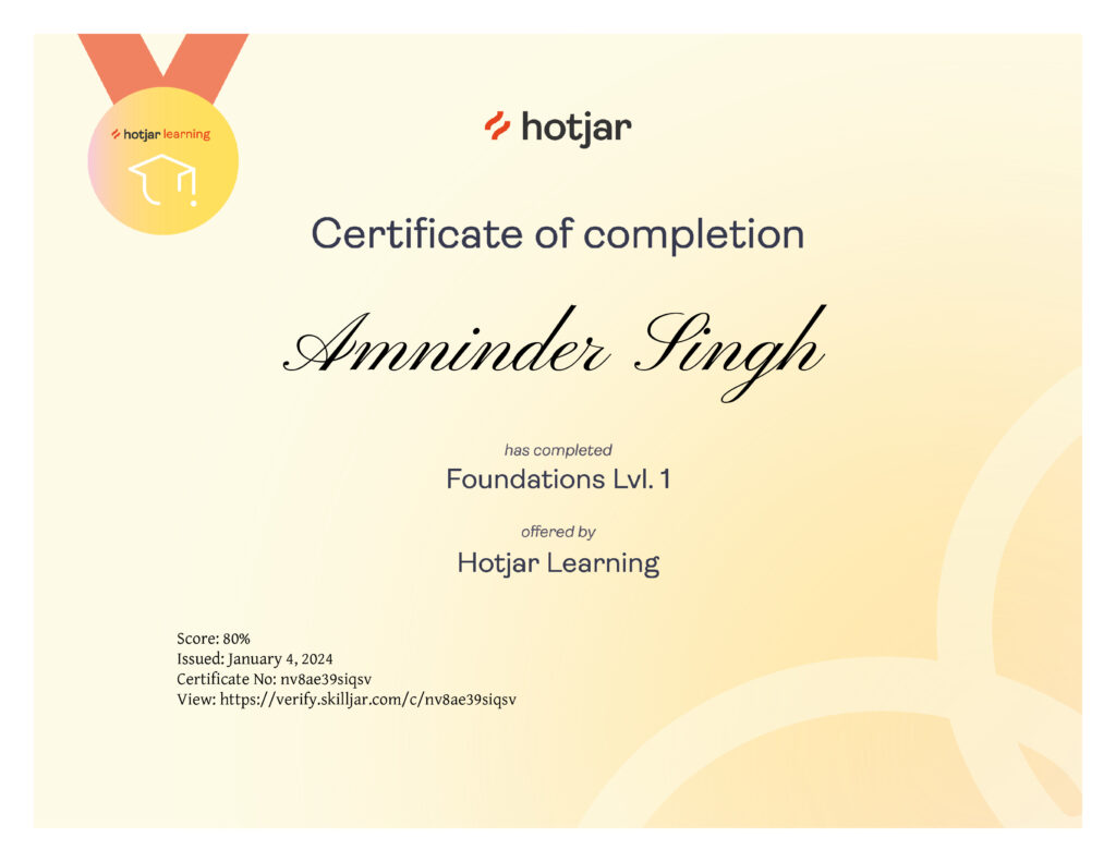 Hotjar Foundation lvl 1 Certification